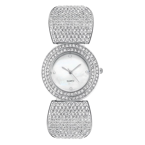 Montre Quartz Femme Alliage Strass Cadran Coquille Luxe Mode Élégant Dame Montre Bracelet Bijoux Accessoire