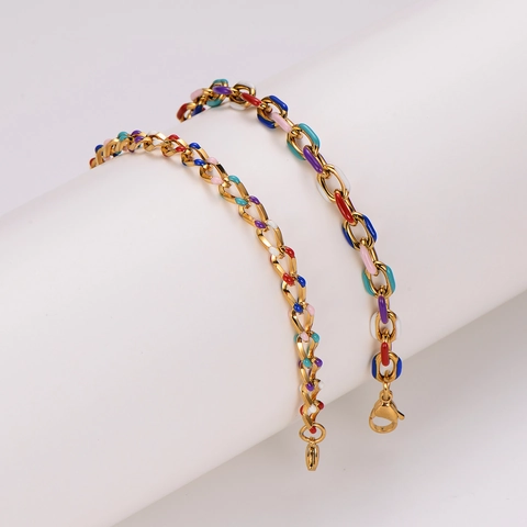 Bracciale A Catena Geometrica In Acciaio Inossidabile 304 Smalto Colorato Placcato Oro Regolabile Gioielli Di Moda Per Donna