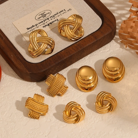 Boucles D'oreilles Puces Style Français Spirale Géométrique Acier Inoxydable Plaqué Or Bijoux Vintage Minimalistes Femmes