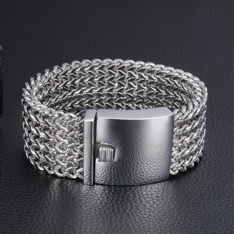 Bracciale Intrecciato Uomo Acciaio Inossidabile Catena Franco Wheat Keel Punk Hip Hop Gioielli Robusti Con Chiusura Scatola