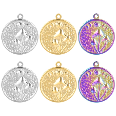 Collana con Ciondolo a Forma di Fungo Sole Luna in Acciaio Inossidabile Vintage Rilievo Celestiale Tondo Gioielli per Donna