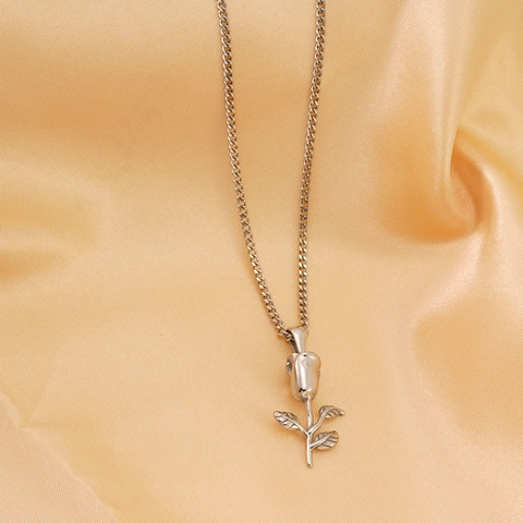 Collar Con Colgante De Flor De Rosa Acero Inoxidable Joyería Floral Elegante Estilo Minimalista Para Mujer