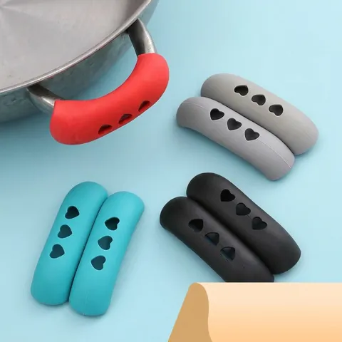 Fundas De Silicona Para Asas De Ollas Resistentes Al Calor Protectores De Oídos Antiescaldaduras Forma De Corazón Agarres Aislados Antideslizantes