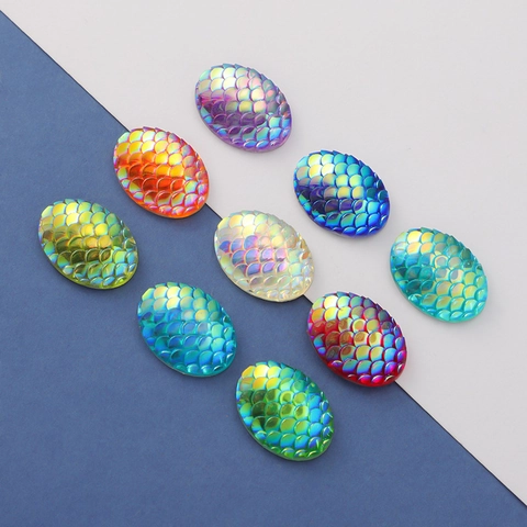 Cabochon In Resina Ovali Con Motivo A Scaglie Di Pesce Sirena Iridescenti Colore AB Retro Piatto Accessori Per Gioielli Fai Da Te