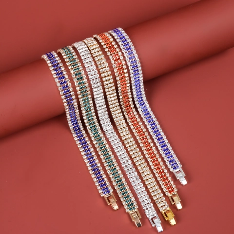 Elegant Copper Rhinestone Bracelet For Women Sparkly Geometric Crystal Jewelry For Wedding Party Simple Fashion