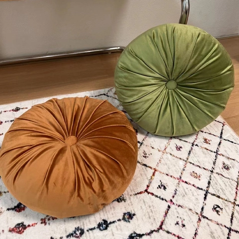 Round Pumpkin Pillow Decorative Velvet Pleated Sofa Cushion Solid Color Floor Seat Pillow For Home Living Room Bedroom