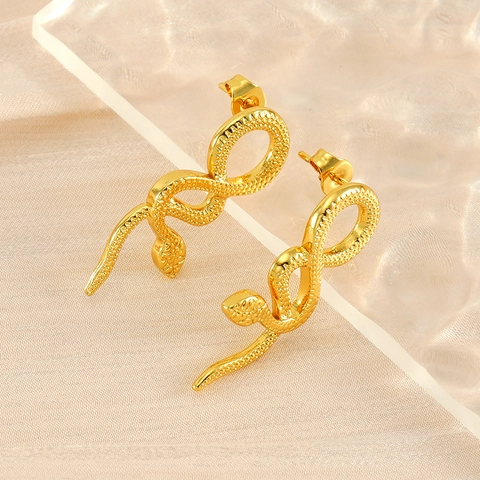 Einzigartige Schlangen Ohrstecker 18 Karat Vergoldeter Edelstahl Mit Realistischer Schuppentextur Modeschmuck Für Damen