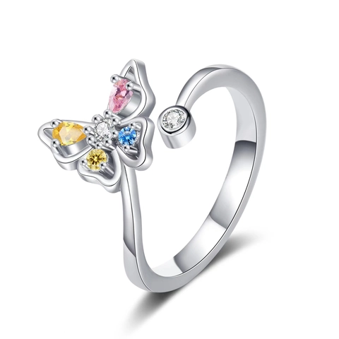 Schmetterling Offener Verstellbarer Ring Aus Kupfer Mit Bunten Zirkonia Eleganter Hohler Modeschmuck Für Damen