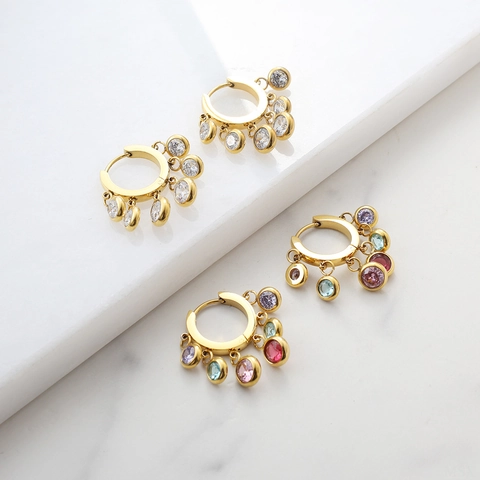 Stainless Steel Rhinestone Hoop Earrings For Women Luxury Multicolor Pendants Stud Drop Earrings Fashion Jewelry Gift