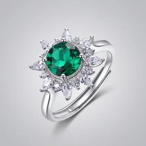 Vintage 925 Sterlingsilber Sonnenblume Ring Laborgezüchteter Smaragd Strass Verstellbarer Offener Ring Für Damen Schmuck