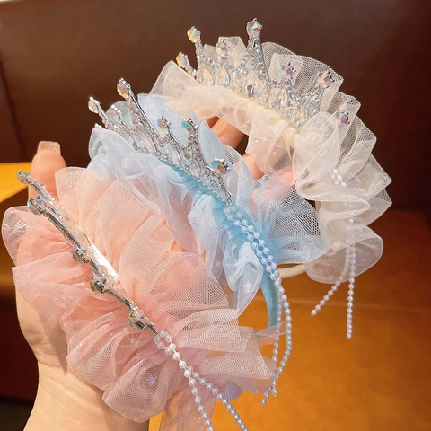 Cerchietto Corona Con Strass E Nappe Di Künstliche Perle Principessa Accessori Per Capelli Per Ragazze Compleanno Fotografia Festa Dolce