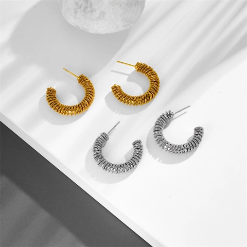 Orecchini a Cerchio in Acciaio Inossidabile a Forma di C a Spirale Minimalisti con Texture Intrecciata Orecchini a Bottone Geometrici per Donna Uomo Gioielli Regalo