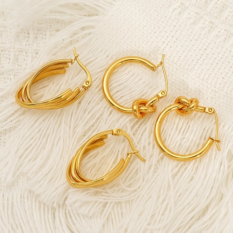 Fashion Ohrringe 18K Vergoldeter Edelstahl Knotendesign Mehrlagig Geometrisch Wasserdicht Hypoallergen Für Damen
