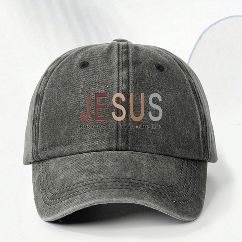 Washed Cotton Baseball Cap Jesus Letter Print Retro Distressed Adjustable Outdoor Sun Hat For Men Women