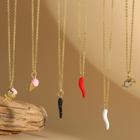 Sweet Enamel Candy Pepper Pendant Necklace For Women Gold Plated Copper Lollipop Ice Cream Trendy Fashion Jewelry Gift