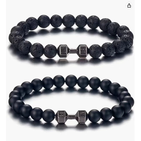 Pulsera De Cuentas Con Colgante De Mancuerna Piedra De Lava Natural Piedra Mate Joyería Fitness Para Hombre Mujer