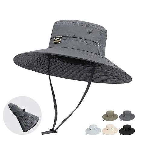 Wide Brim Bucket Hat Breathable Mesh Quick Dry Sun Protection Outdoor Fishing Boonie Hat With Adjustable Windproof Strap