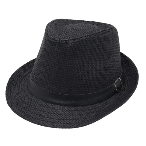 Men Paper Straw Fedora Hat Short Brim Breathable Sun Protection Retro Jazz Summer Beach Hat With Leather Belt Buckle