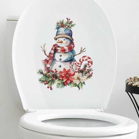 Weihnachts-Schneemann-Toilettendeckel-Aufkleber PVC Wasserdicht Abnehmbar Aquarell Badezimmer Haus Dekoration Wandtattoo