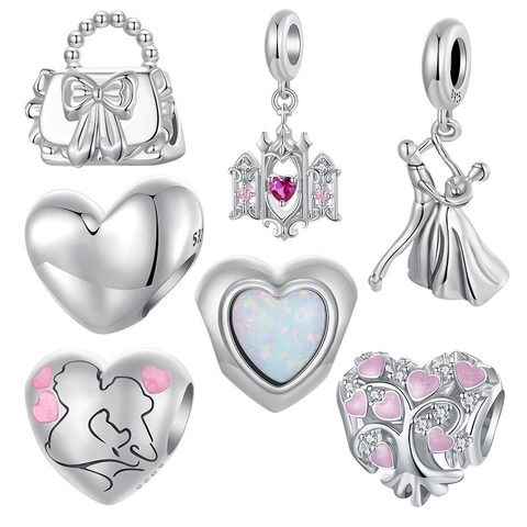 925 Sterling Silver Charms Beads Dancing Couple Heart Tree Of Life Handbag DIY Jewelry Accessories For Bracelets