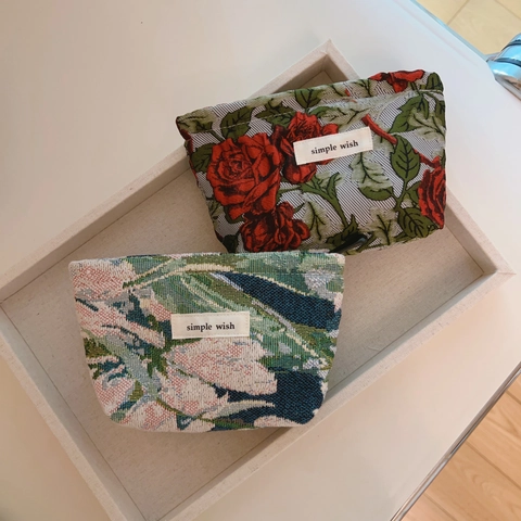 Mini Coin Purse Jacquard Canvas Zipper Storage Bag Vintage Floral Print Small Makeup Pouch Lipstick Card Case For Women