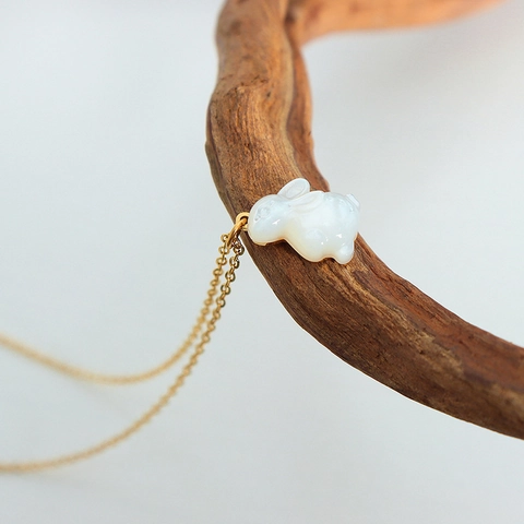 Schattige Konijn Hanger Ketting Titanium Stalen Ketting Met Natuurlijke Kunstparelmoer Schelp Dierlijke Stijl Voor Dames