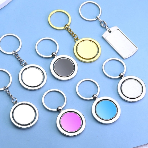 Rotating Metal Keychain Blank Zinc Alloy Polished Key Ring Holder Round House Shape Pendant Gift