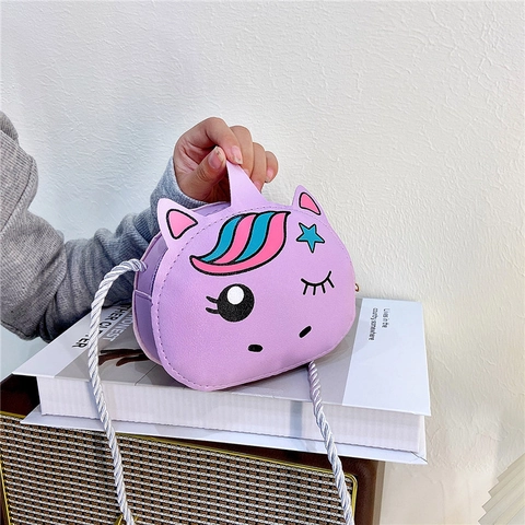 Kids Cartoon Unicorn Crossbody Bag Cute PU Leather Mini Coin Purse For Girls Small Shoulder Bag Travel Handbag Gift