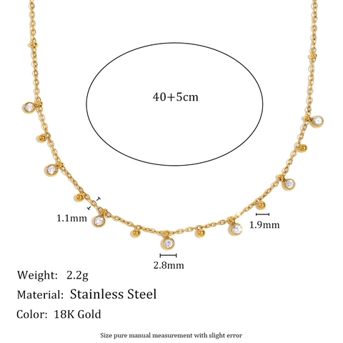 Collar Con Colgante De Circón En Forma De Gota De Agua Acero Inoxidable Chapado En Oro Cadena De Cuentas Joyería Elegante