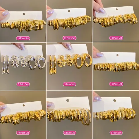 Orecchini A Cerchio Spessi Geometrici A Forma C Rame Colore Oro Argento Con Silver Earring Post Gioielli Per Donna