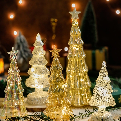 Albero Di Natale In Vetro Luminoso Ornamento Da Tavolo LED Illuminato Mercurio Decorazione Festiva Casa Festa Regalo Vacanze