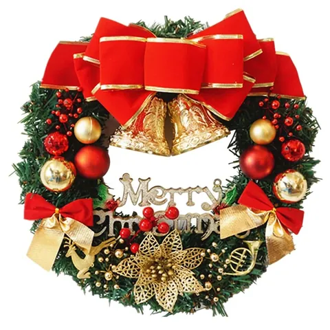 Weihnachts Kranz Dekoration Künstliche Grüne Kiefer Mit Roter Schleife Goldene Glocken Ornamente Für Haustür Wandbehang