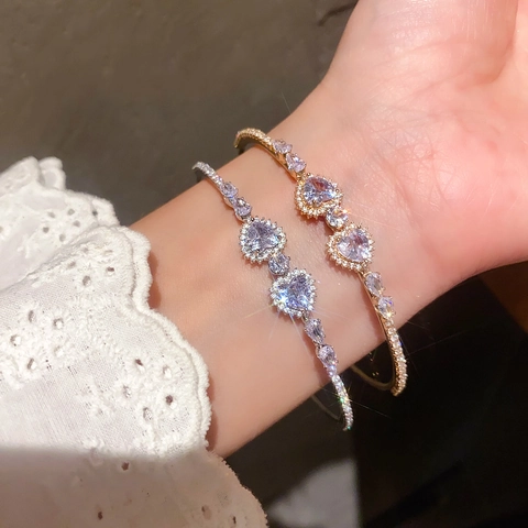 Herz Zirkon Offener Armreif Armband Glänzend Zirkonia Vergoldet Elegant Vielseitig Schmuck Für Damen Hochzeit Party