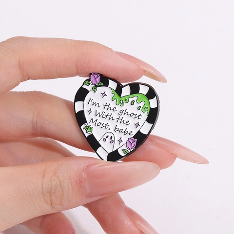 Broche Émail Fantôme Rayé Gothique Ensemble Alliage de Zinc Scarabée Boîte de Lait Cœur Pour Halloween Fête Bijoux