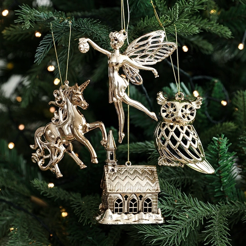 Ornements À Suspendre Pour Arbre De Noël Pendentifs En Plastique Galvanisé Pour Décoration De Fête Formes De Renne Flocon Étoile