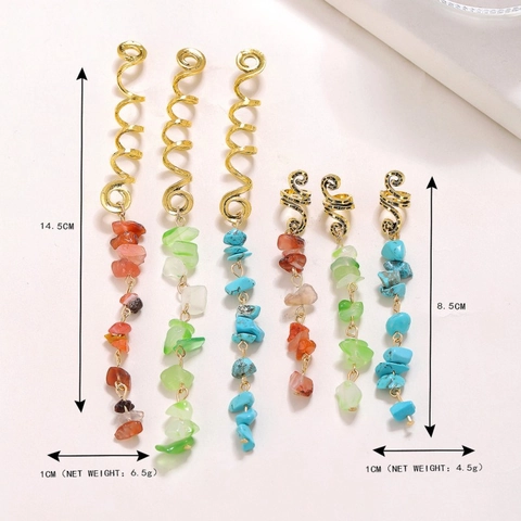 Braid Hair Jewelry Clips Spiral Alloy Coil With Natural Crushed Stone Tassel Bohemian Dreadlock Accessories For Women