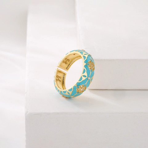 Enamel Flower Open Ring Copper 18K Gold Plated Zircon Adjustable Geometric Bohemian Vintage Aesthetic Fashion Jewelry For Women