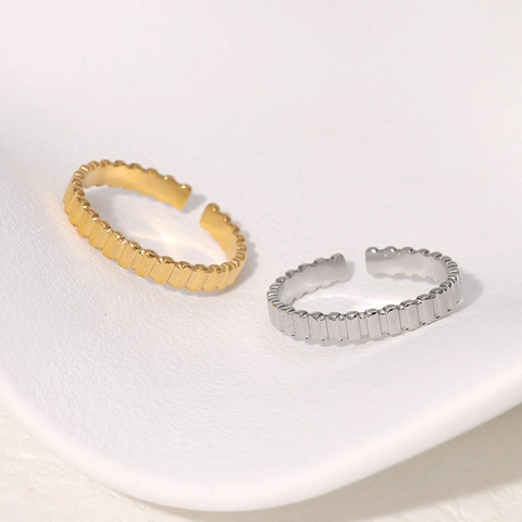 Minimalistischer Verstellbarer Offener Ring Edelstahl Vertikale Streifen Textur Modischer Schmuck Für Damen