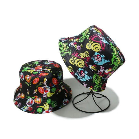 Printed Bucket Hat Polyester Sun Protection Summer Fisherman Hat Casual Outdoor Dinosaur Fruit Pattern For Men Women