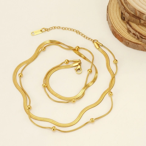 Double Layer Necklace Stainless Steel 18K Gold Plated Snake Chain Bead Clavicle Minimalist Hip Hop Jewelry For Women