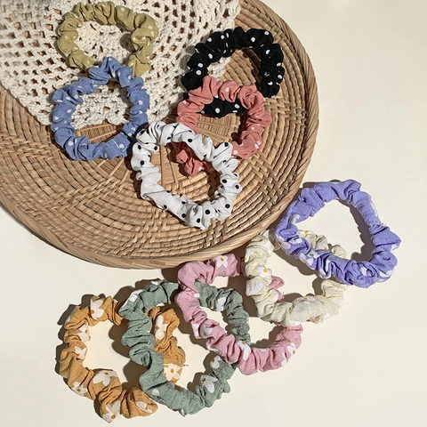 Chouchous Cheveux Tissu Élastique Pois Floral Marguerite Rétro Style Français Porte Queue De Cheval Pour Femmes Filles