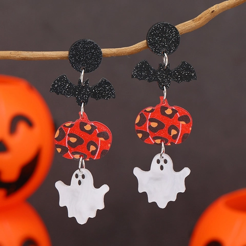 Halloween Ohrringe Acryl Anhänger Mit Edelstahl Ohrstecker Kürbis Fledermaus Geist Skelett Glitzer Party Kostüm Damen