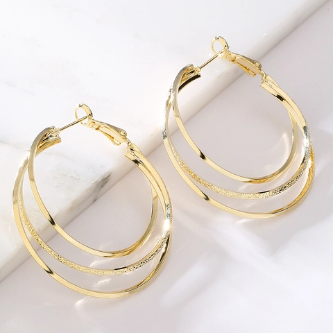 Geometrische Mehrlagige Creolen Kupfer 18K Vergoldet Retro Minimalistischer Mode Schmuck Für Damen