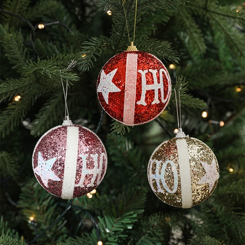 Christmas Ball Ornaments Foam Glitter Hanging Tree Decorations Star Letter Pattern Festive Holiday Decor