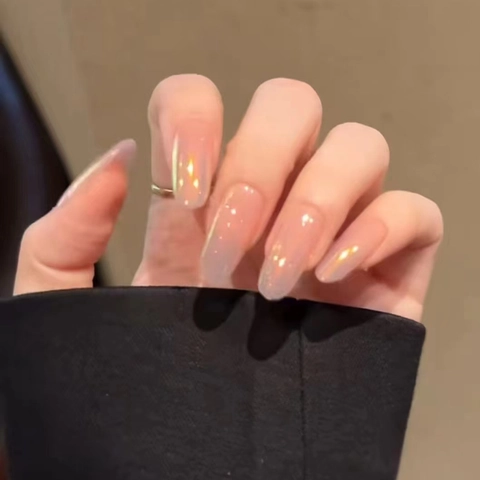 Unghie Finte Press On Sfumate Ombre Rosa Nude Grigio Forma Mandorla Plastica ABS Punte Per Unghie Artificiali Manicure Per Donne