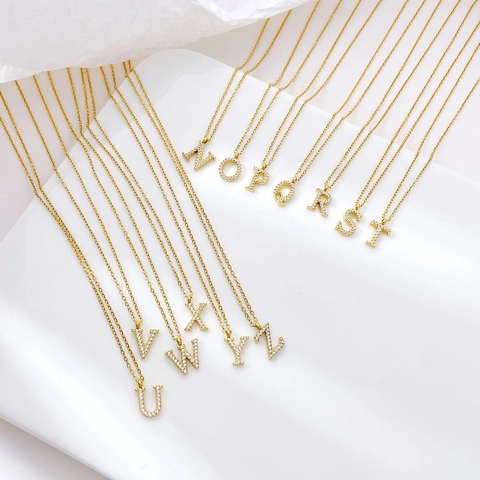 Initial Letter Pendant Necklace Titanium Steel Zircon Micro Pave Gold Plated Minimalist Elegant Jewelry For Women