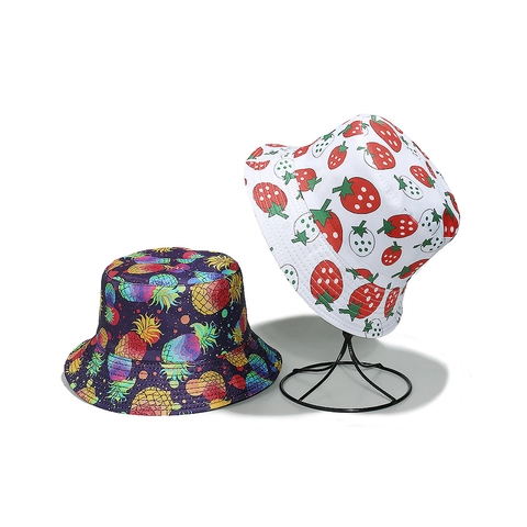 Vissershoed Met Fruitprint Polyester Zonbescherming Zomer Buiten Vissershoed Ananas Aardbei Avocado Voor Dames Heren
