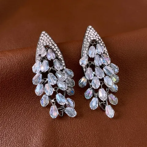 Pendientes Colgantes Geométricos De Lujo Vintage Para Mujer Con Borla De Cristal Y Diamantes Plata De Ley 925