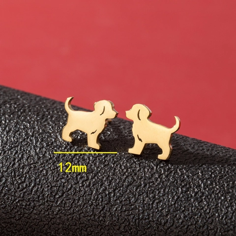 Stainless Steel Cute Animal Cat Dog Stud Earrings For Women Hollow Heart Asymmetric Jewelry Minimalist Pet Lover Gift