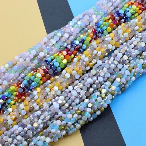 Perline In Vetro Di Cristallo Tonde Piatte Sfaccettate Colori Misti Sfumati Rivestimento AB Per Creazione Di Gioielli Fai Da Te Bracciale Collana